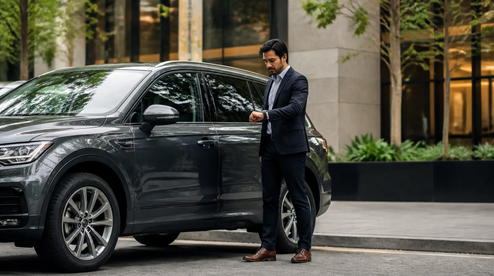 Pneu de suv-premium em veículo fotorrealista com acabamento sofisticado e design robusto