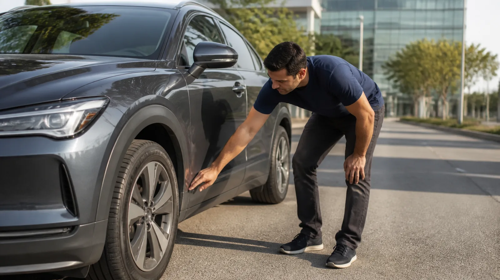 Pneu de automóvel elétrico em destaque com selantes para veículos elétricos aplicados para proteção e vedação