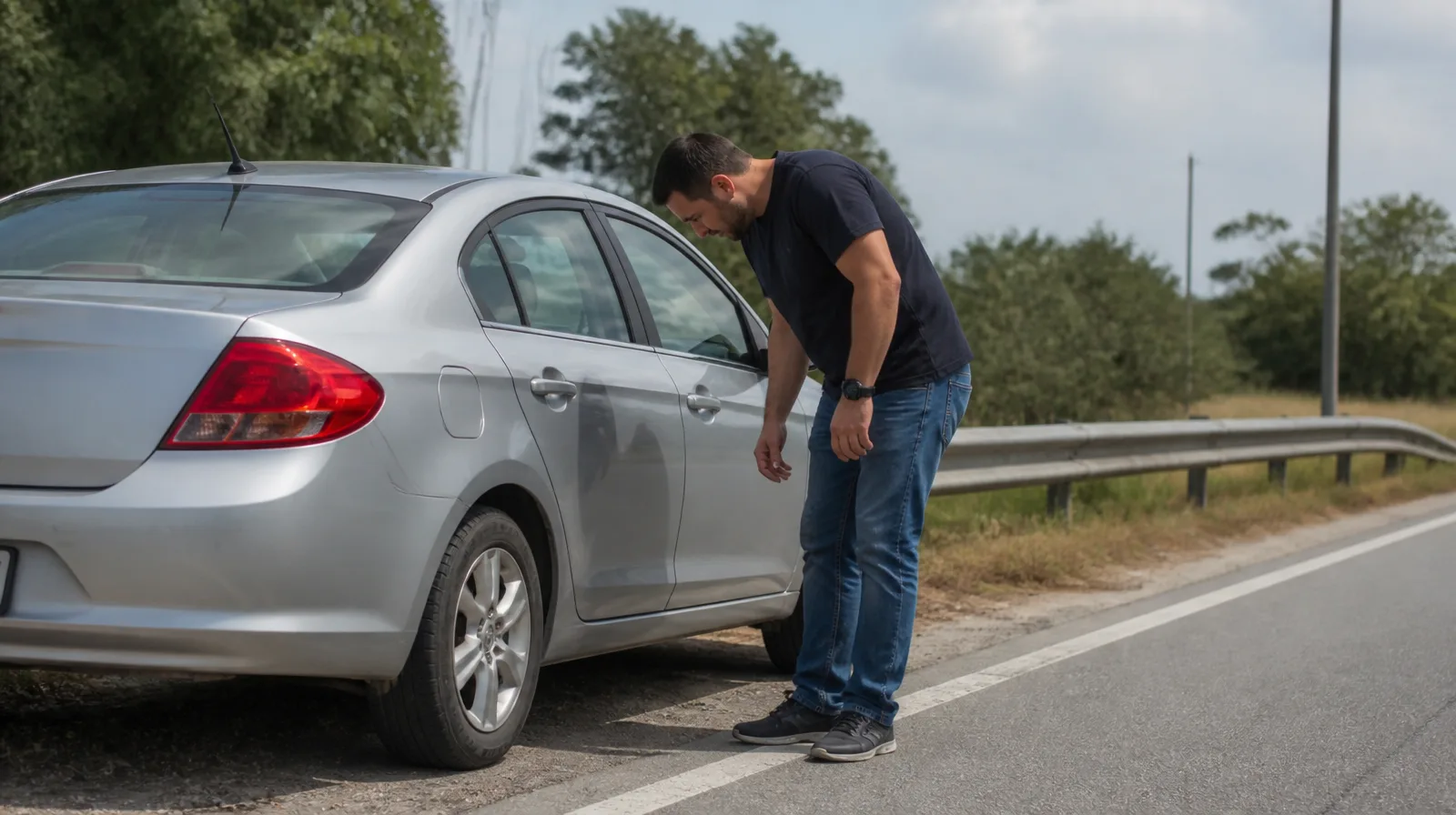 Pneu de automóvel com tapa furos pneus aplicado, em cena fotorrealista de manutenção veicular