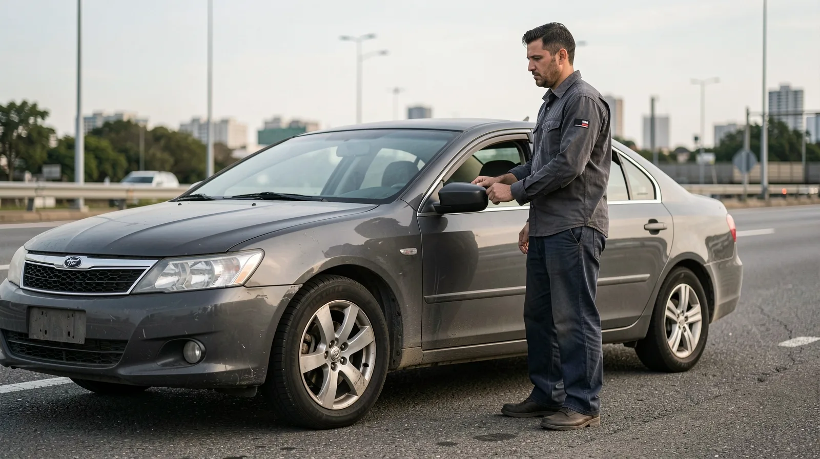Pneu de automóvel em oficina com torque de aperto da roda ajustado com chave dinamométrica com precisão
