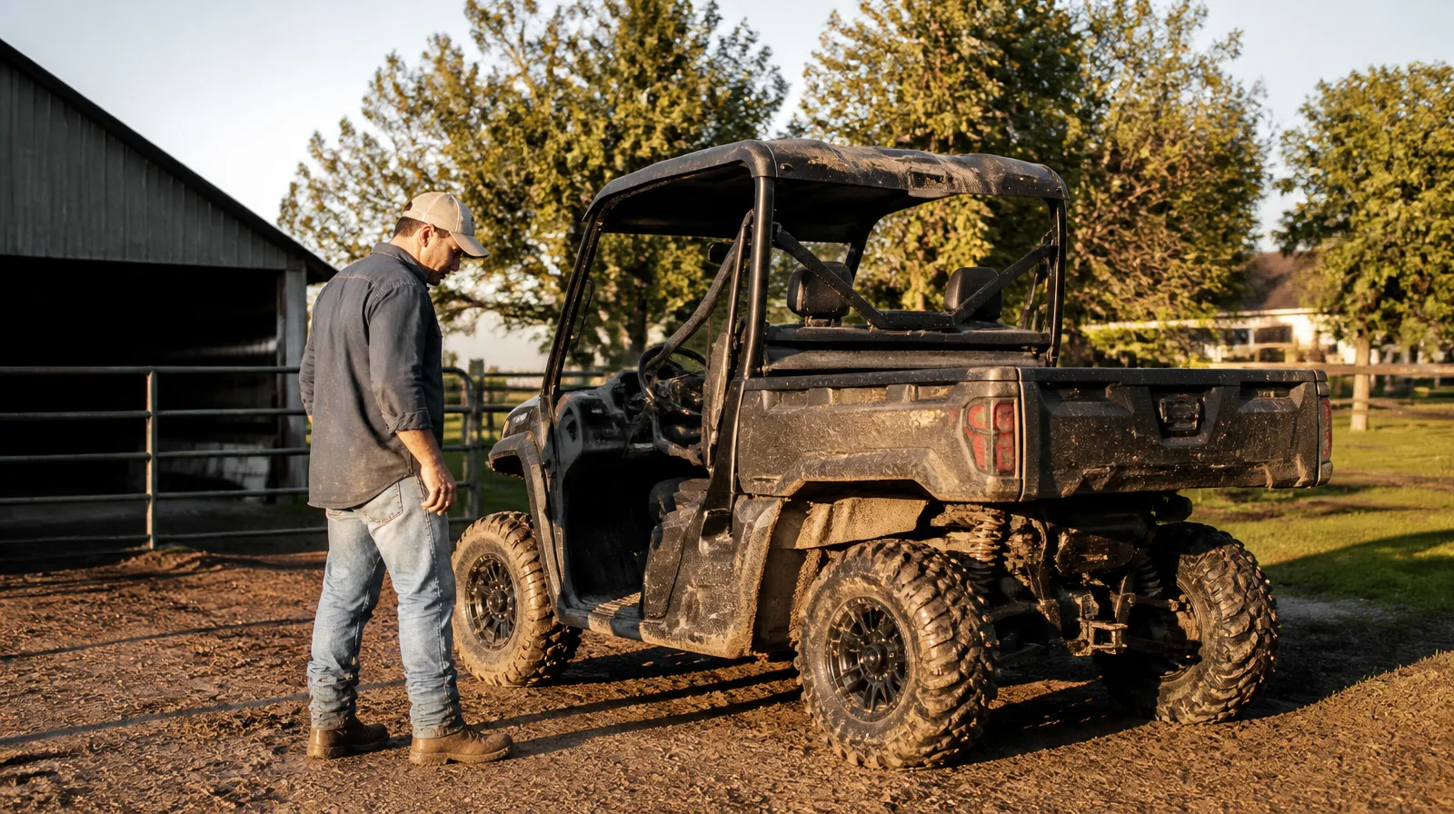 UTV fotorrealista com pneus robustos em terreno off-road, pronto para trilhas e aventura