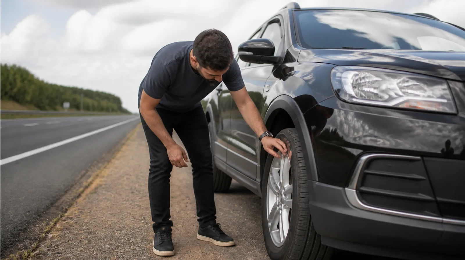Pneu de automóvel em frota com aplicação de vacina de pneu frota max para proteção e durabilidade