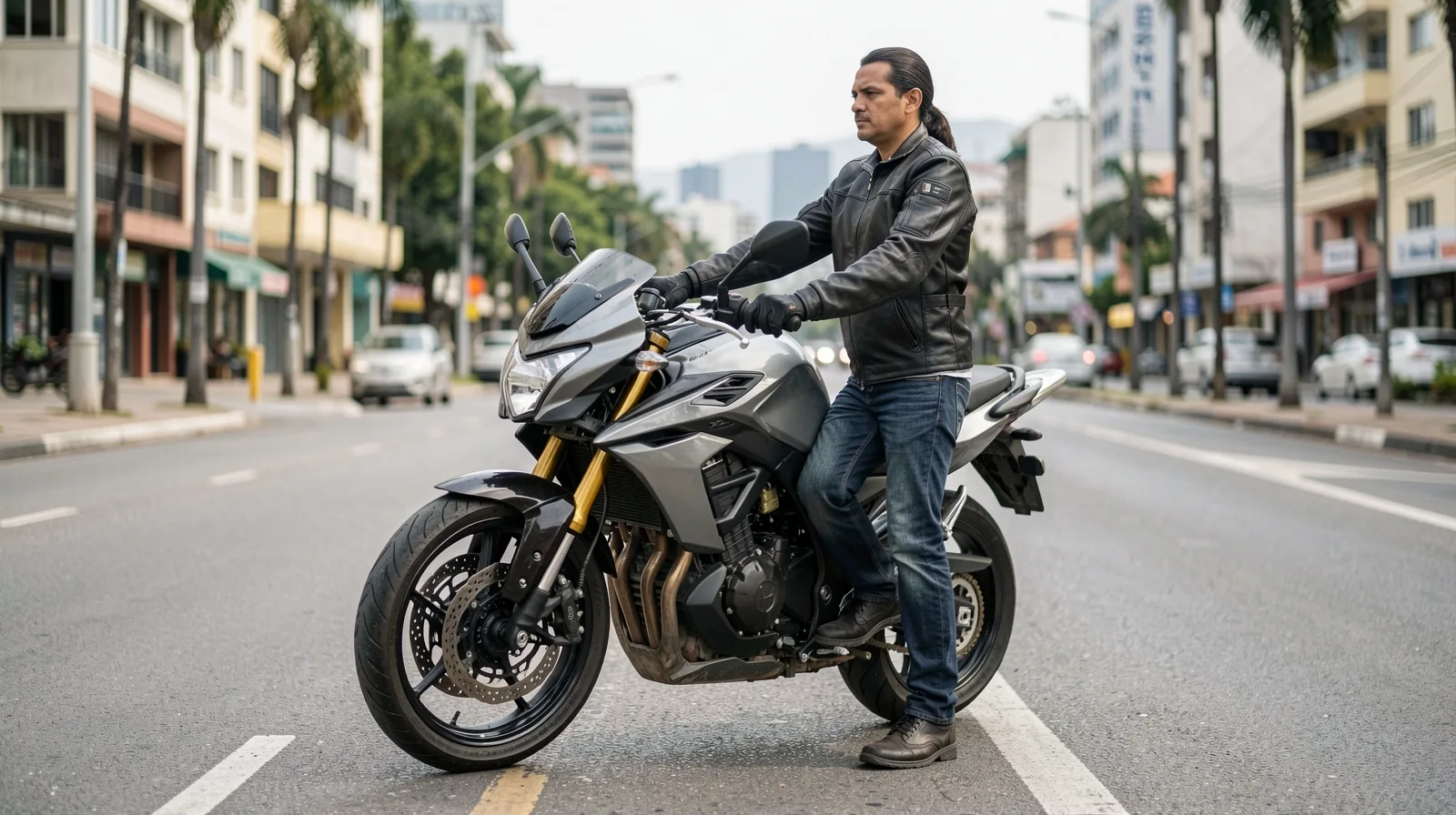 Pneu de moto fotorrealista com aplicação de vacina de pneu moto para vedação e proteção contra furos