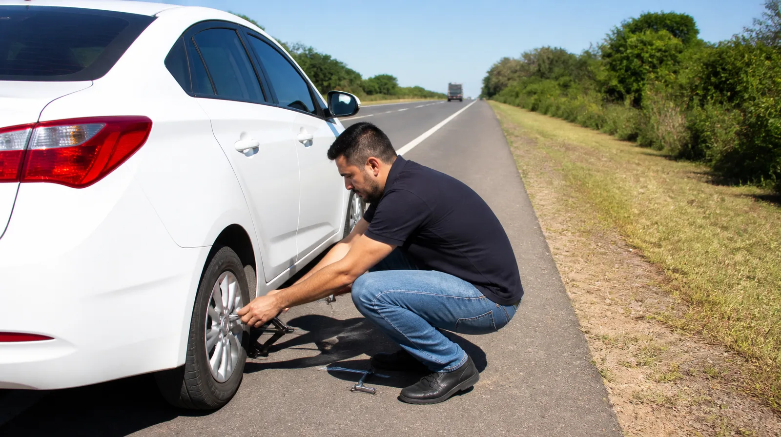Pneu de automóvel em frota de locadora com vacina de pneu aplicada para proteção e alta durabilidade
