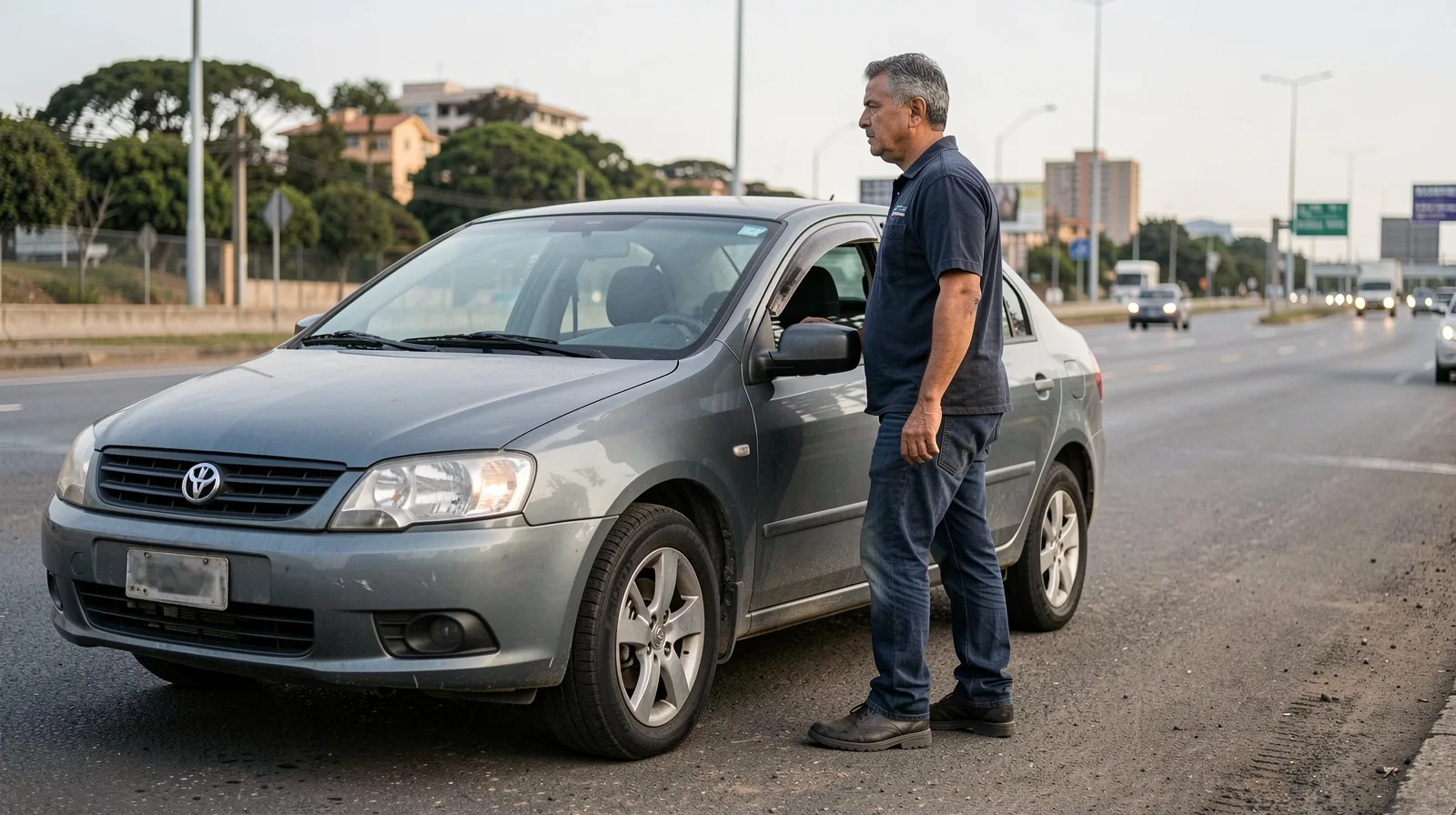 Pneu de automóvel em frota municipal com aplicação de vacina de pneu para frota municipal contra furos e desgaste