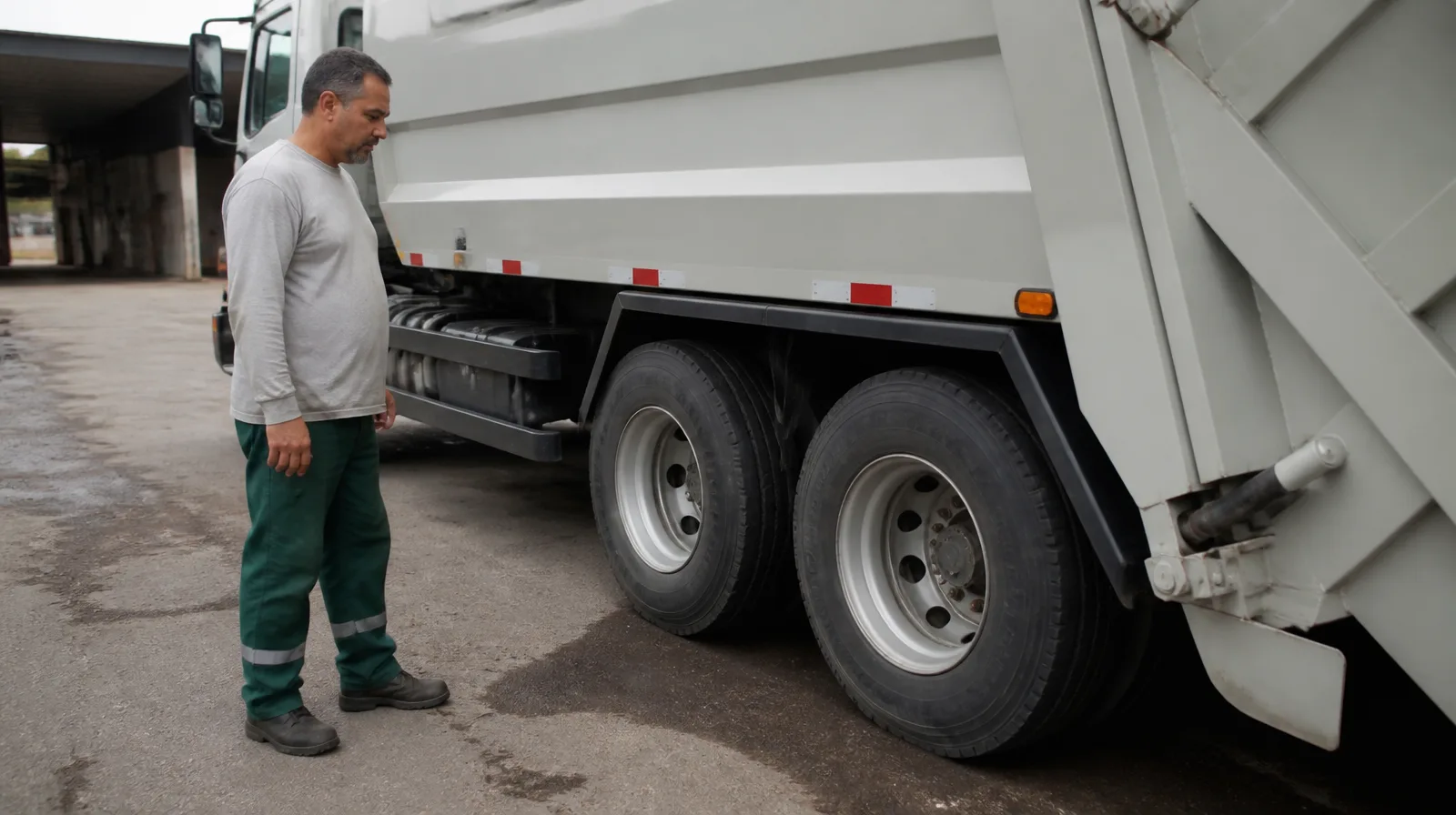 Pneu de veículo rodoviario de carga em asfalto molhado, destacando resistência e desempenho na estrada