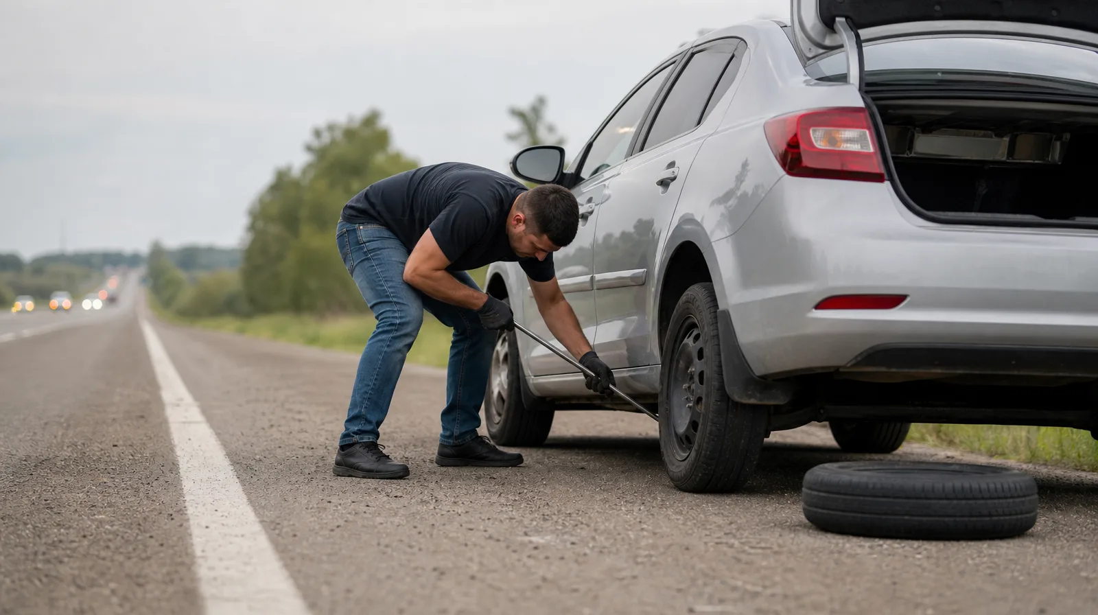 Pneu de automóvel com aplicação de veda pneu para vedação rápida e eficiente de pequenos furos