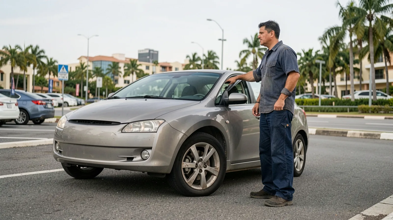 Vedação de pneu em Frotas de Courtesy Carts em Estacionamentos de Resorts com veículo automotivo em destaque