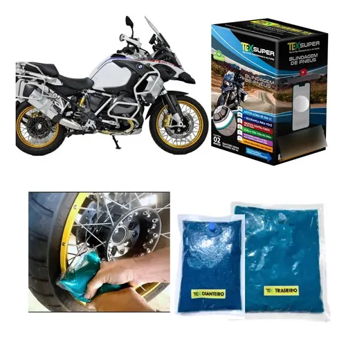 TEX SUPER — selante para pneu de moto acima de 400cc · Caixa com 2 bags