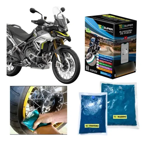 TEX SUPER — selante para pneu de moto acima de 400cc · Caixa com 2 bags